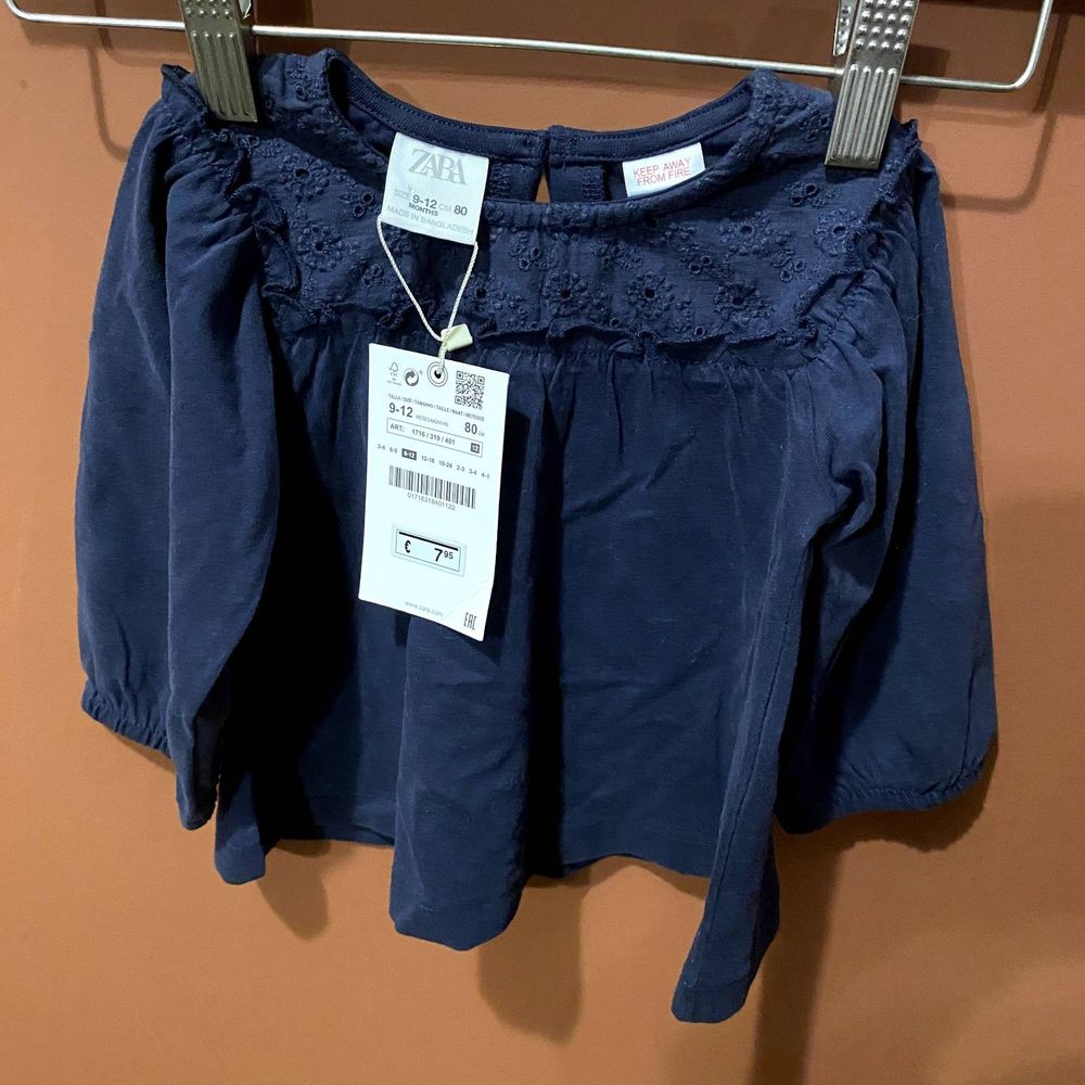 NWT ZARA BABY GIRL NAVY BLUE LONG SLEEVE FLOWY SHIRT SIZE 9-12 MONTHS